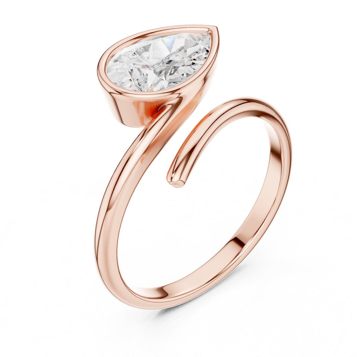 Swept Over The Finger Ring in rose gold, angled view