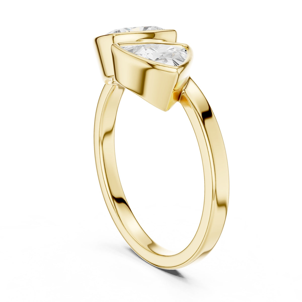 Two Stones On The Finger Ring in 18KT yellow gold, three-quarter view