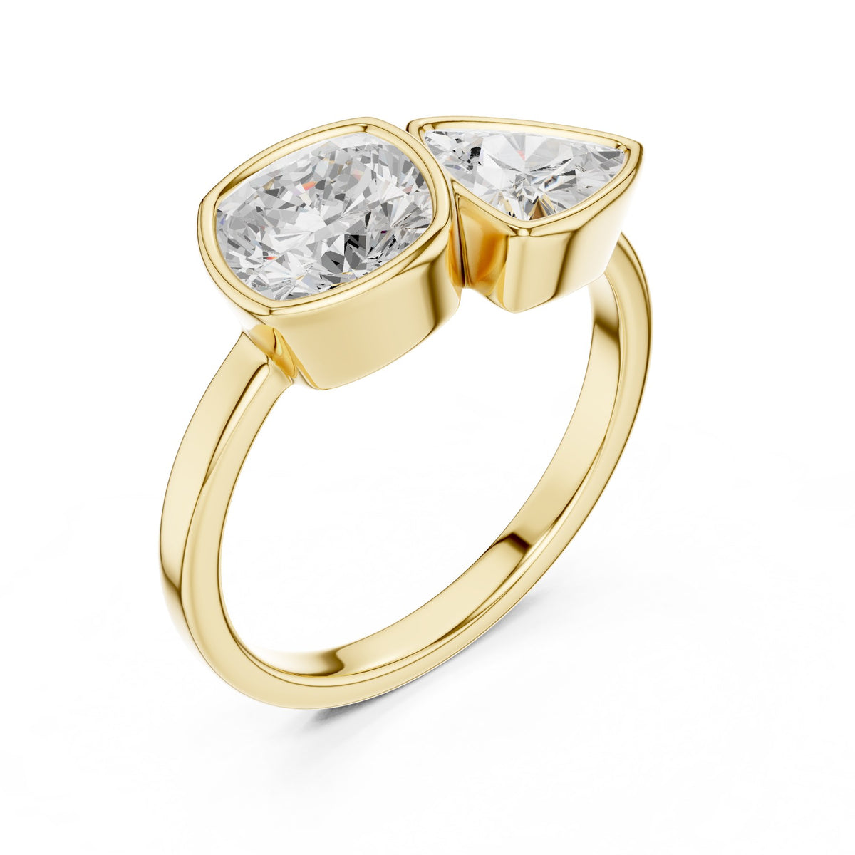 Two Stones On The Finger Ring in 18KT yellow gold, angled view