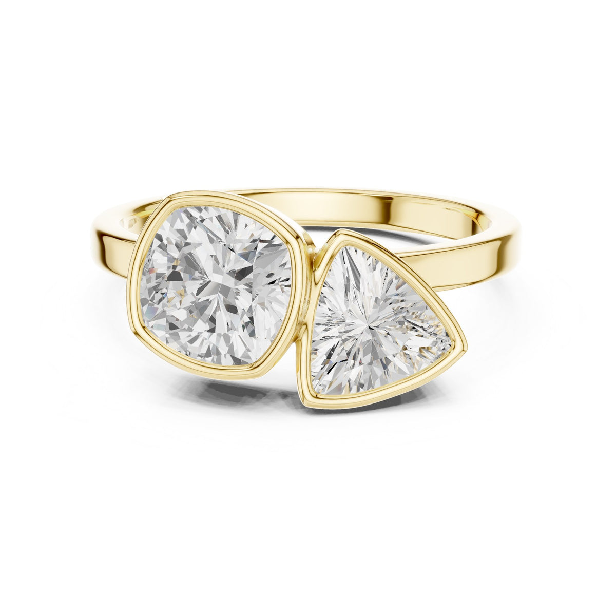Two Stones On The Finger Ring in 18KT yellow gold, top view