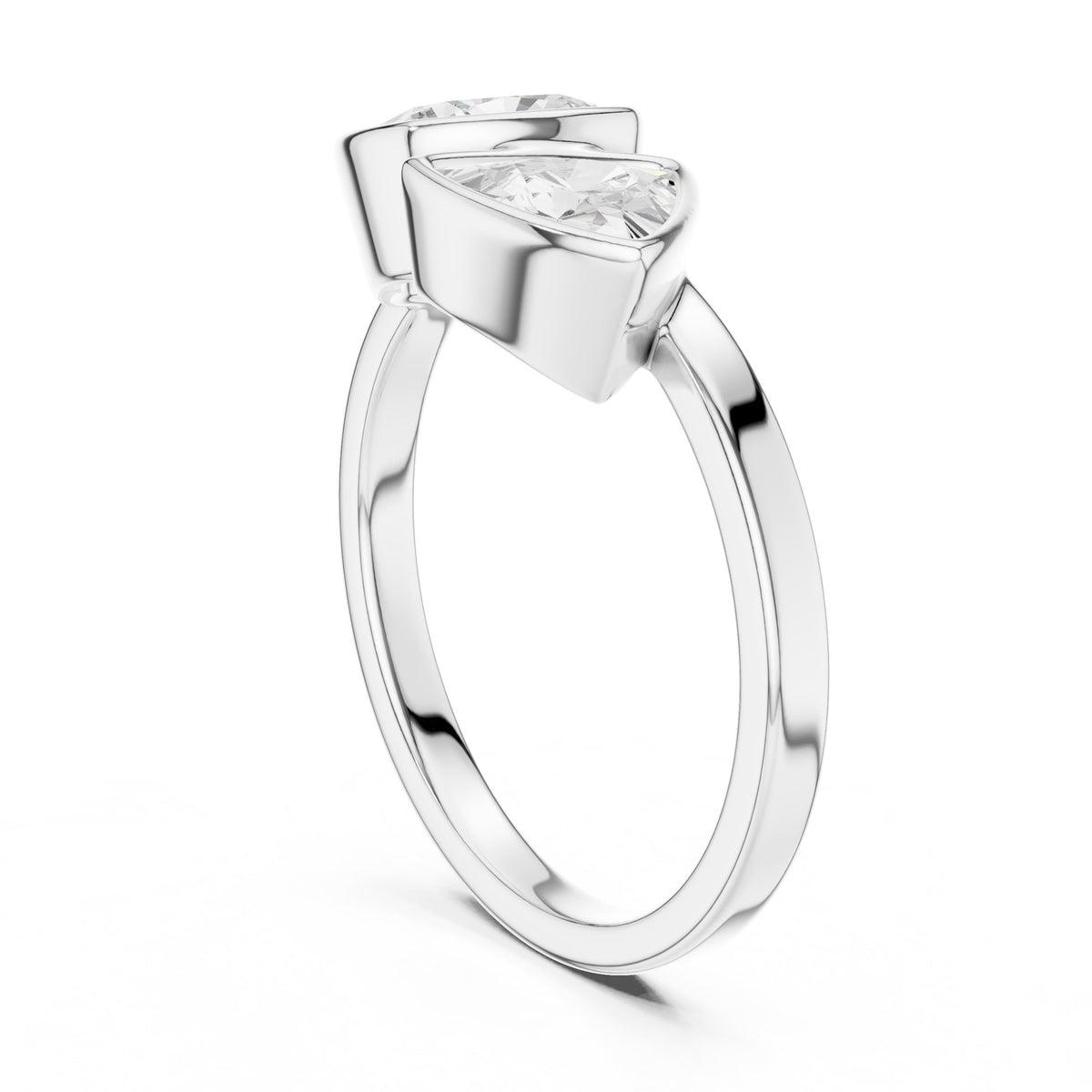 Two Stones On The Finger Ring in white gold, three-quarter view