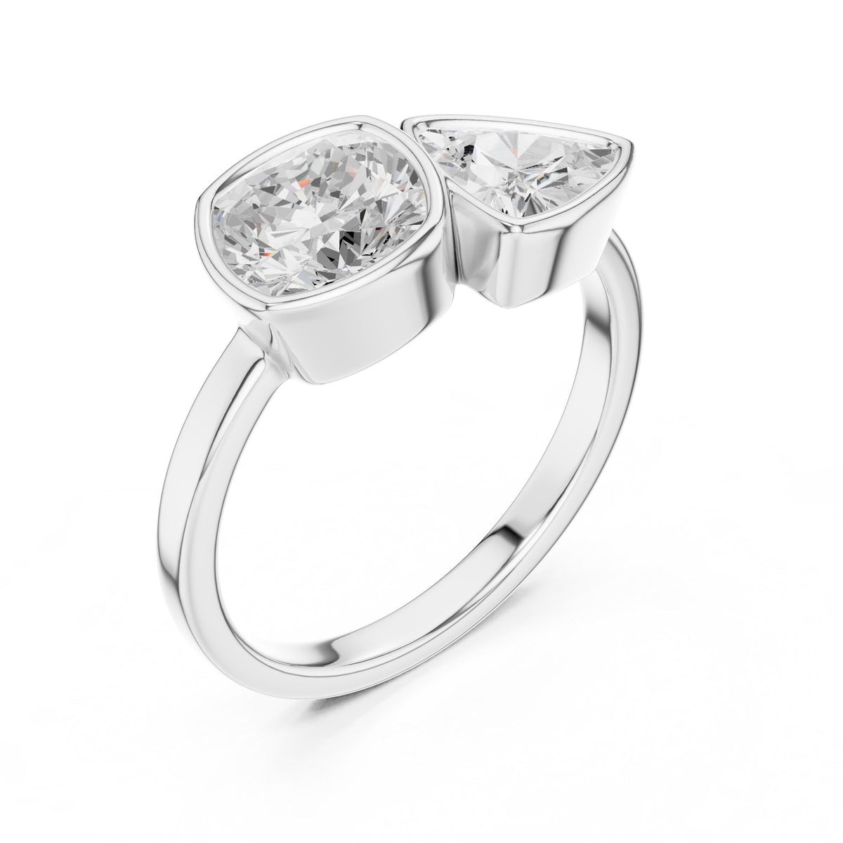Two Stones On The Finger Ring in white gold, angled view