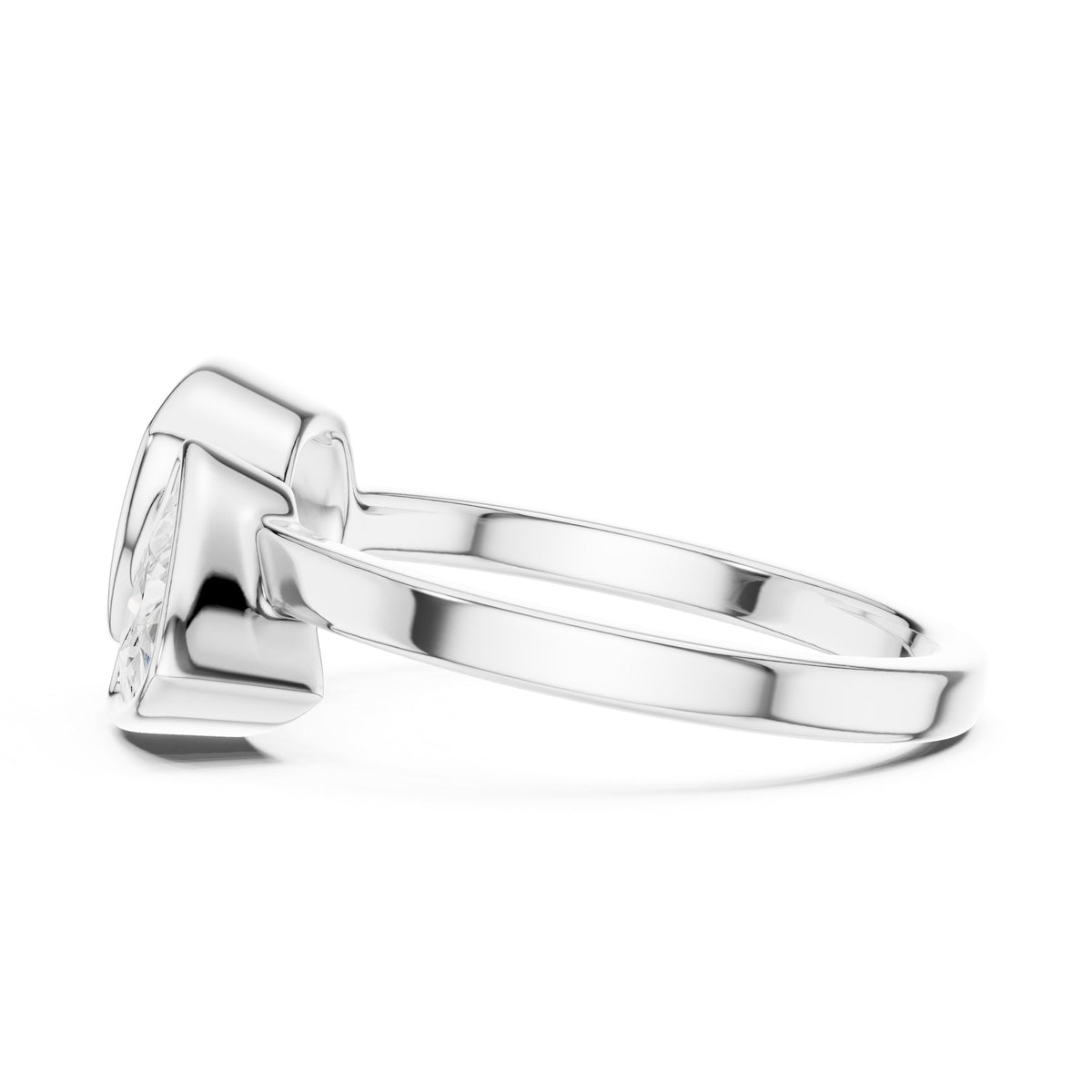 Two Stones On The Finger Ring in white gold, side view