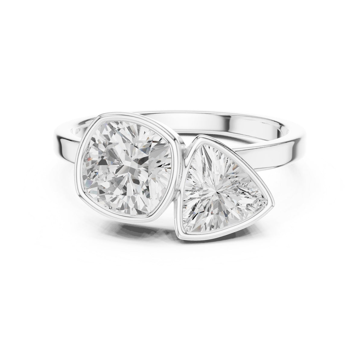 Two Stones On The Finger Ring in white gold, top view
