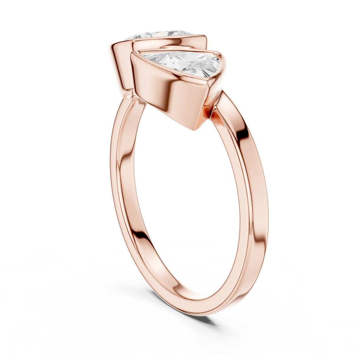 Two Stones On The Finger Ring in rose gold, three-quarter view