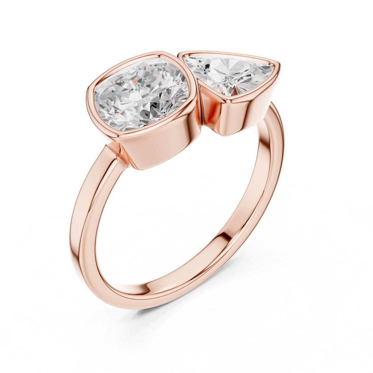Two Stones On The Finger Ring in rose gold, angled view