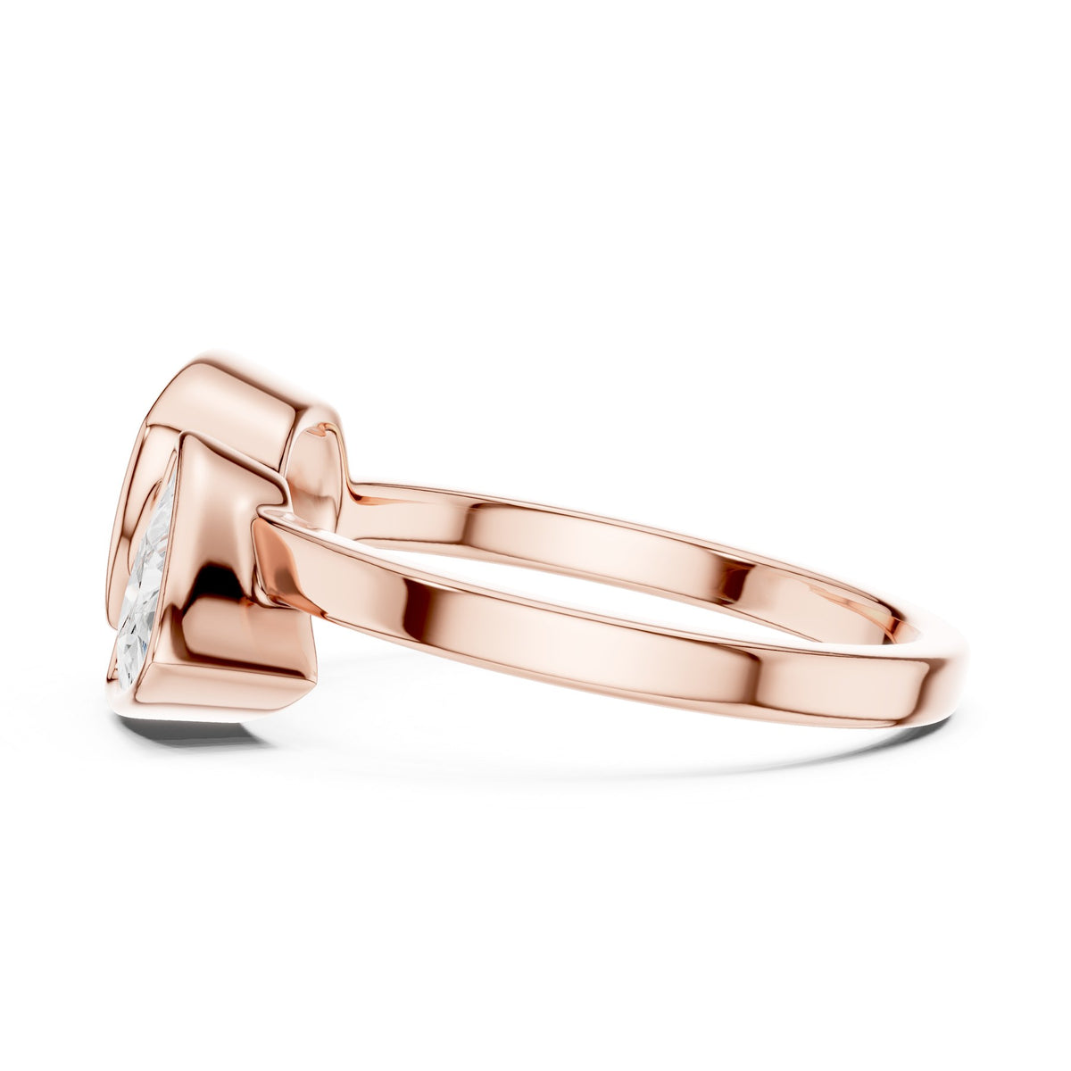Two Stones On The Finger Ring in rose gold, side view