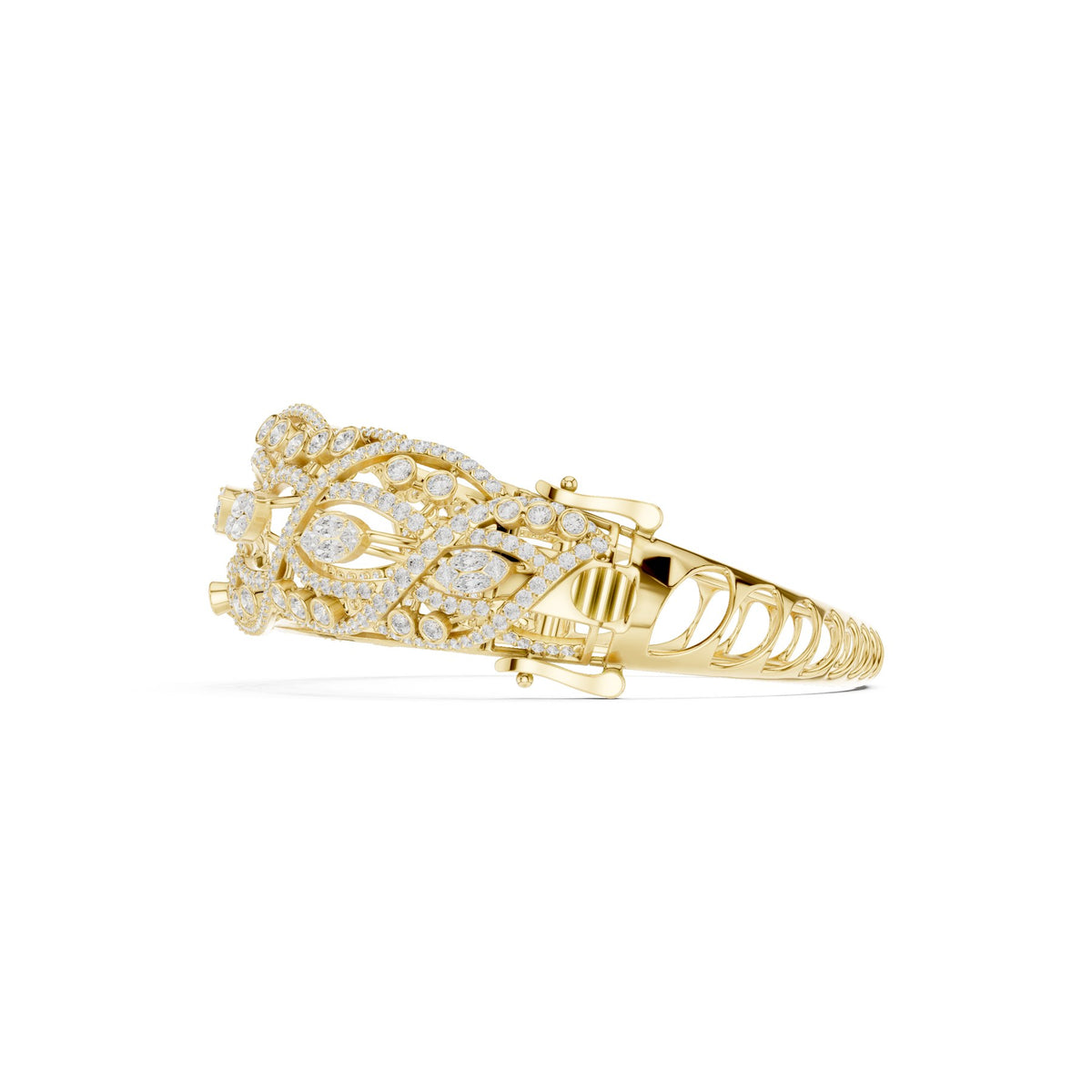 Wide On The Wrist Bangle in 18KT yellow gold, side view
