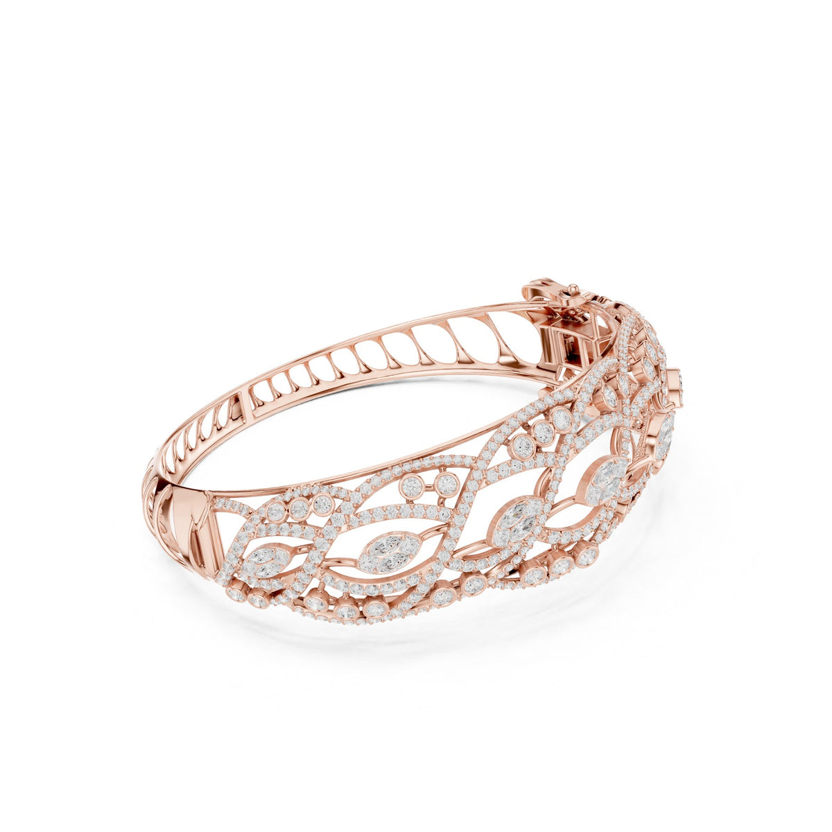 Wide On The Wrist Bangle in rose gold, three-quarter view